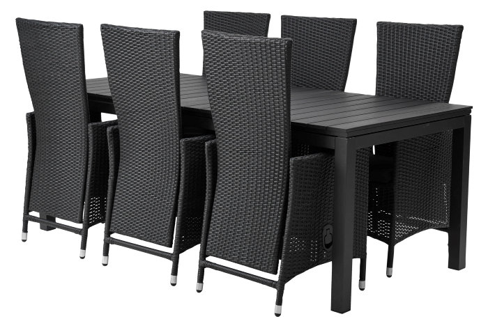 Hagebord Bern 200/260 x 90 cm svart